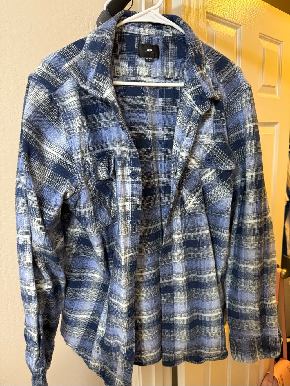 Obey Men's Blue & Gray Plaid Button-Down Shirt